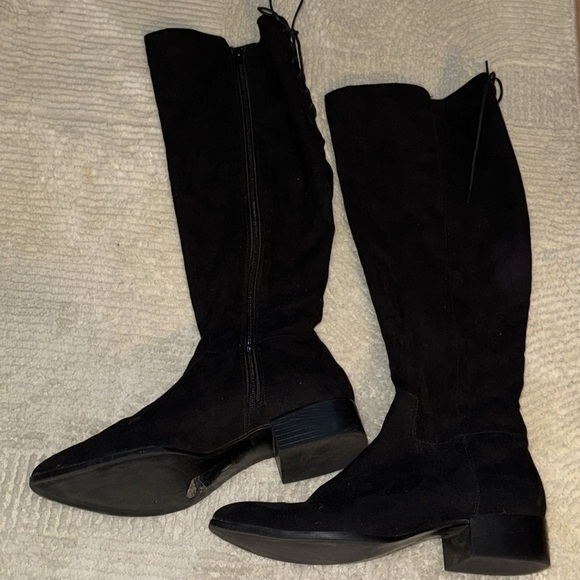 H&M black faux suede knee high back lace up detail soft boots Sz 40 US 8 1/2 - Picture 2 of 9